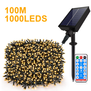 100M Outdoor Large Solar Panel LED Lawn String Lights 50/30/20M High Bright With 8 Modes For Garden Yard Christmas New Year Deco