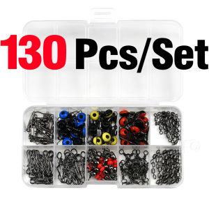 130Pcs Fishing Swivels Snap Kit Cross‑line Swivels Ball Bearing Swivels Connector Snap Sea Fishing Tackle Accessories Set