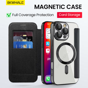 BKWHALE Vỏ điện thoại từ Đối với iPhone 16 Pro Max 15 Pro Max 14 Pro Max 16 Plus 15 Plus 14 Plus Với người giữ thẻ Xóa bìa sau Da flip điện thoại trường hợp