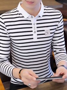 Áo Thun Polo Nam Dài Tay Mùa Xuân Thu Cổ Polo Kẻ Sọc Trẻ Trung Thời Trang Áo Sơ Mi Nam Thời Trang Thường Ngày Chất Liệu Khác
