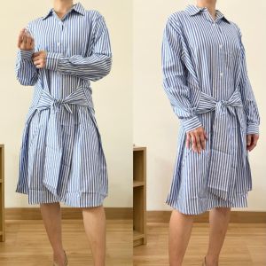 ECLAIRE 0IS Dress Mini Salur Stripe Longsleeves Tali Ikat Casual Kasual Kerja Korea Trendy lxx