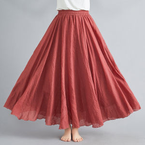 plus Size Cotton Linen Dance Skirt Womens High Waist A-Line Midi Skirt Slimming Effect Spring Summer Fashion Casual Skirt