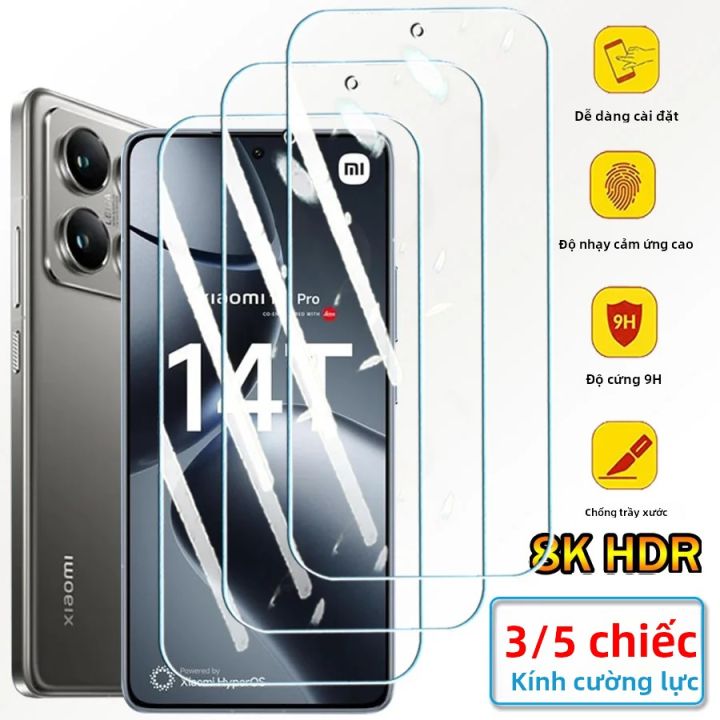 3/5 Chiếc Kính Cường Lực Bảo Vệ Màn Hình Trong Cho Xiaomi Mi 14T/14T Pro Chống Trầy Xước Chống Vân Tay Trong Suốt Màng Bảo Vệ