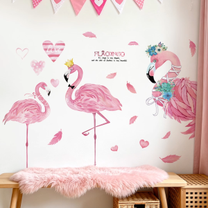 Decal Dán Tường Hồng Hạc Công Chúa Hồng Pastel Có Keo Sẵn 180x130cm - Trang Trí Phòng Bé Gái