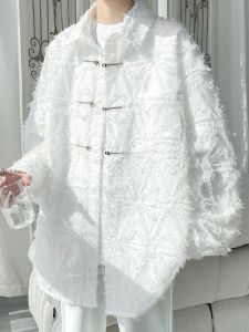 New Chinese White Fancy Shirt Coat Mens Spring and Autumn Fashion Brand Loose Burrs Tassels Stylish Couple Shirt