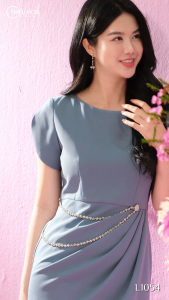 Đầm thiết kế cao cấp sang trọng với chất liệu Xẹc Ý sợi vải đan chéo  có độ co giãn nhẹ DD4L1054 Thương hiệu Thiều Hoa
