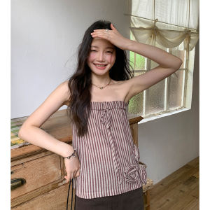 3D Floral Striped Design Sense Small Unique Tempting Tube Top