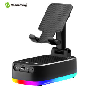 Phone Holder 6W Wireless Speaker 1800mAh Battery Emergency Power Bank USB Charging RGB Lights Hands-Free Support BT/USB/T