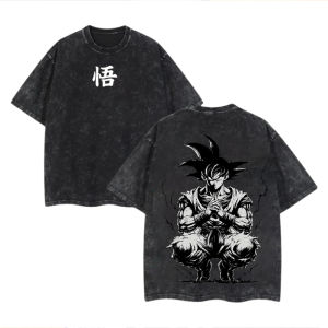 Bandai | Dragon Ball Mens and Womens Washed T-Shirt Son Goku Summer Spring Anime Tee Retro Distressed Versatile Sports Y2k Short Sleeve