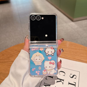 Sanrio | INS Sanrio HelloKitty Cinnamoroll Gradient Laser Case for Samsung Galaxy Z Flip 8 7 6 5 Portable Pearls Strap Shockproof Cover