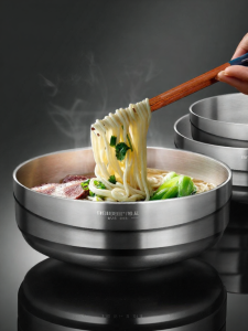 Double Layered Heat Insulated Food Grade 304 Stainless Steel Soup Bowl