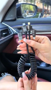 四合一数据线 240W Fast Charging Cable 4 in 1 Retractable Spring Coiled 2m USB Type C Lightning CarPlay Phone Tablet Laptop