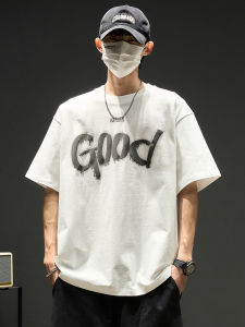 Pure Cotton Graffiti Lettering Loose Fit Short Sleeve Mens T-Shirt Half Sleeve Vintage Style Summer Fashion Casual Tee