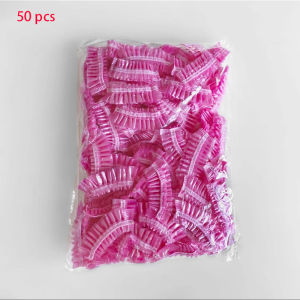 50/Pcs/set Disposable Plastic Shower Hair Cap Women Waterproof Pink Spa Salon Hotel Hair Dye Elastic Shower Cap Bathroom Rosa
