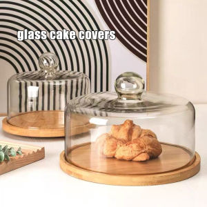 Elegant Glass Cake Dome with Wooden Base - Round Tiered Stand for Desserts and Pastries