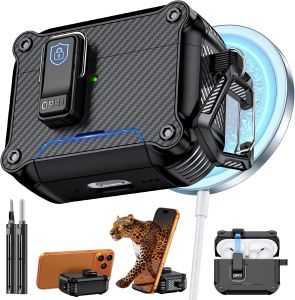 Carbon Case For AirPods Pro 3 Case Secure Lock&Phone Stand Compatible MagSafe Automatic Switch Cover for Airpods 4/4ANC/Pro/Pro3