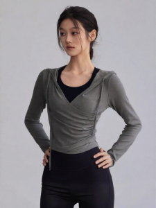 FITNESSGIRL | Hooded Yoga Running Pilates Workout Long Sleeve Tight Waist Slimming Sportswear