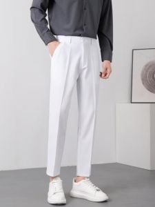 กางเกงขายาวทรงหลวมสีขาวสำหรับผู้ชาย กางเกงขายาวทรงหลวมสำหรับใส่ไปทำงานและลำลอง กางเกงขายาวทรงตรง 9 นิ้ว ทรงหลวม ฤดูใบไม้ผลิและฤดูใบไม้ร่วง