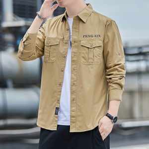 เสื้อเชิ้ตแขนยาวสไตล์อเมริกัน แจ็คเก็ตทำงาน ทรงหลวมๆ สบายๆ สำหรับผู้ชาย สไตล์ญี่ปุ่นย้อนยุค น้ำหนักเบา แฟชั่นฤดูใบไม้ผลิ 2025