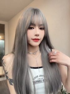 Fashion Long Straight Wig Air Bangs Naturally fluffy temperament Hair Wigs Full Head Cover For Women 70cm