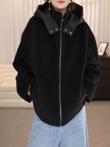 QINGNAER | Áo Khoác Hoodie Rộng Có Zipper Dành Cho Phụ Nữ Màu Đen