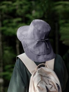 Womens Summer Large Brim Sun Protection Hat UV Protection Fisherman Cap Outdoor Travel Hiking Sun Hat Casual Butterfly Knot