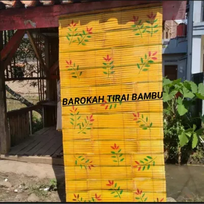 Tirai bambu gulung motif daun terbaru murah harga pengrajin / kiray bambu / kere / wide / outdoor / untuk teras rumah / tirai bambu 200x200 / tirai / tirai motif / kiray daun / tirai bunga / tirai kuning motif daun hijau