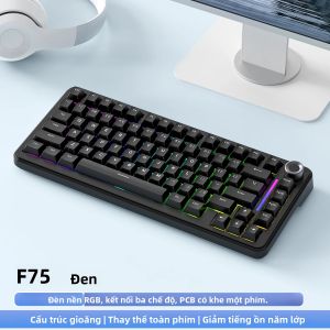FreeWolf F75 Bàn Phím Cơ Chơi Game RGB Không Dây Với Núm Kim Loại Trao Đổi Nóng 4000 MAh Công Suất Cao Cho Máy Tính Để Bàn Laptop Máy Tính Bảng