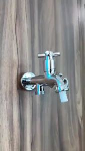 Dual Outlet Chrome Plated Brass Water Tap 1/4 Turn Handles 1/2 Inch Connection Lead Free for Family Kitchen Sink