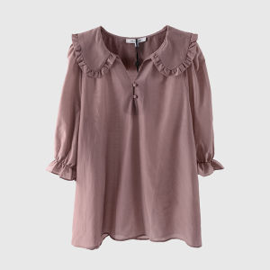 Miccbeirn | Miccbeirn Sweet Style Silk Cotton Blend Womens Top Pure Color Doll Collar Gentle Lady Anti-Aging Quality Summer Fashion