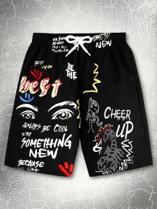 The 2025 summer new mens shorts are casual fashionable graffiti printed and outdoor street mens pants