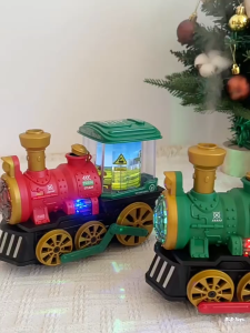 Mainan Kereta Api Kereta Uap Listrik Mobil Mainan Anak Laki-laki dengan Fitur Semprot Roda Universal Cocok untuk Usia 1-3 Tahun