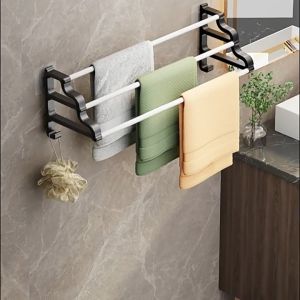 L40-70CM Bathroom Towel Hanging Pole ABS Bathroom 3 Pole Towel Rack Thickened Non Perforated Storage Rack Bath Towel Rack 浴室毛巾架
