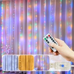 3/6M USB Curtain String Lights Fairy Light 8Modes Remote Christmas Garland Holiday Led Light Wedding Party Home Bedroom Decor