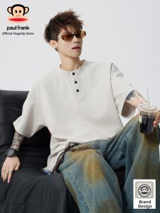 Paul Frank | Áo Thun Cổ Henley Màu Sắc Sạch Mùa Hè Form Rộng
