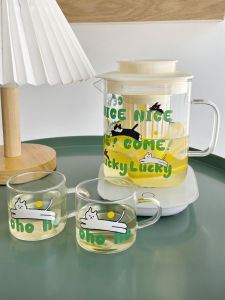 Large Capacity Glass Cold Water Pot with Tea Cup Cartoon Flower Design Womens Favorite High Aesthetic Square Tea Brewing Cup