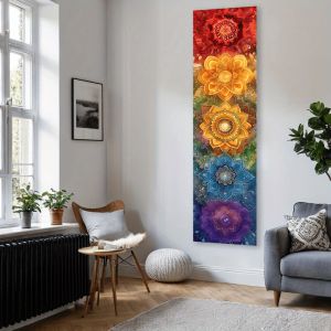 VIKAMA Bảy Luân Xa Mandala Tấm Thảm Cầu Vồng Năng Lượng Sen Yoga & Thiền Treo Tường Trang Trí Nhà Polyester Không Dệt