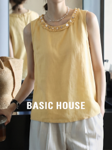 Basic House | Yellow Linen Blend Sleeveless T-Shirt