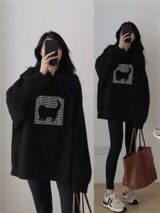 Fancy Black Hoodie Girls Autumn and Winter Loose Easiest for Match Oversize Shandong Jimo Outwear Thickened