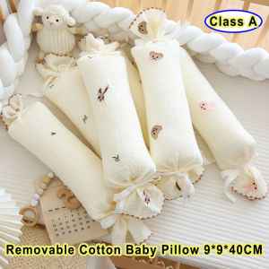 Pure Cotton Baby Comfort Pillow Newborn Side Sleeping Pillow Removeable Crib Bumper Decor Emboridery
