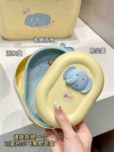 Cute Cartoon Soap Dish Student Dormitory Bathroom Set Soap Laundry Soap Drainage Storage Box Coverable Rectangular Storage Organizer