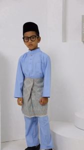 NEW Design Brand Sempurna Baju Melayu Baby Blue Regular Slim Fit Cotton Sedondon Baju Raya - C008BM / BMC