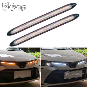 1 Cặp Đèn LED Chạy Ban Ngày DRL Sáng 12V Cho Đèn Pha Ô Tô Dải LED DRL Tuần Tự Đèn Ban Ngày Tự Động Dòng Chảy Màu Vàng Tín Hiệu Rẽ
