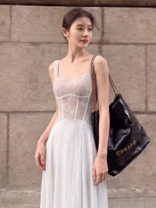 PAIBOLI | Lace Spaghetti Strap A-Line Dress Slim Waist