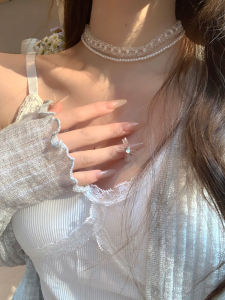 Fashionable Double Layer Short Crystal Choker Necklace Womens Jewelry Fresh out Korean Style Soft Sister Millionaire Style