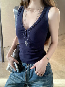 V-Neck Spaghetti Strap Tank Top Blue