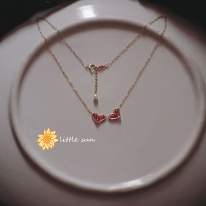 Sweet Red Heart 14K Gold Plated Sun Original Design Washable Necklace Crystal Pendant Female Fashion Jewelry Lockbone Chain