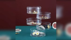 Transparent Jewelry Box Organizer with 5 Layers for Women Rotatable Earring Holder with Lid for Necklaces Bracelets