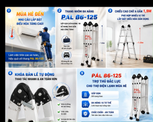 Thang nhôm gấp 4 đoạn đa năng PaL B6-125 khoá tự động16 tính năng làm việc