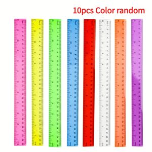 10pcs Random Color Dual-Scale Flexible Plastic Rulers 12Inch/30Cm In Various Colors Suitable For School Office And Home Use